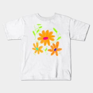 Orange green watercolor floral art Kids T-Shirt